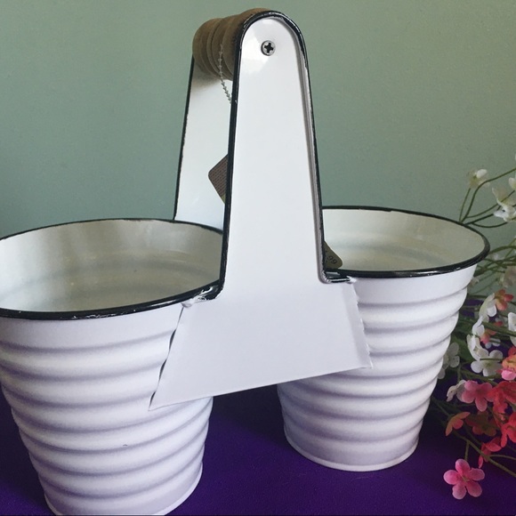 Other - Dual Pot Enamel Wood Turned Handle